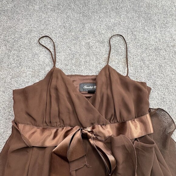 Scarlett Nite Dress Womens 10 Chocolate Baby Doll Ribbon Tie Sheer Ruffle Dainty - Picture 5 of 16